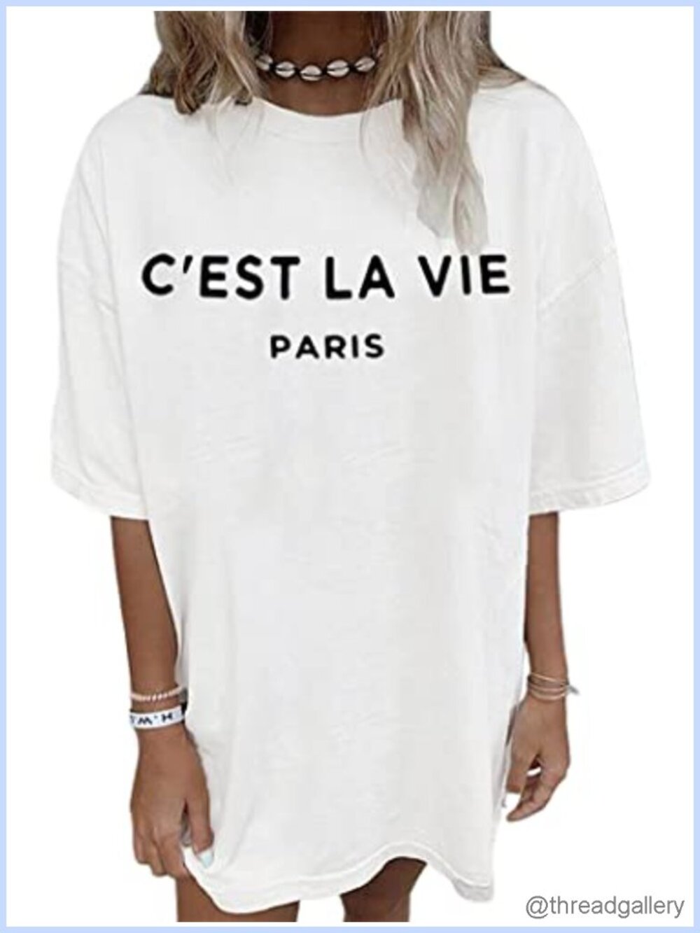 Oversized Cotton Graphic Tee C'est LA Vie Paris Short Sleeve Top